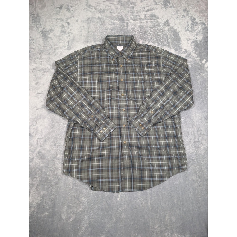 Brooks Brothers Shirt Mens Large Gray Plaid Non Iron Classic Fit Long Sleeve
